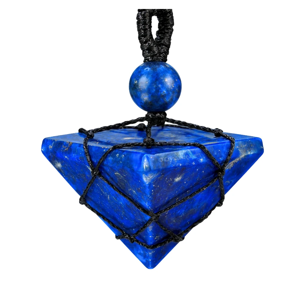 Lapis Lazuli Pyramid Macrame Pendant Necklace