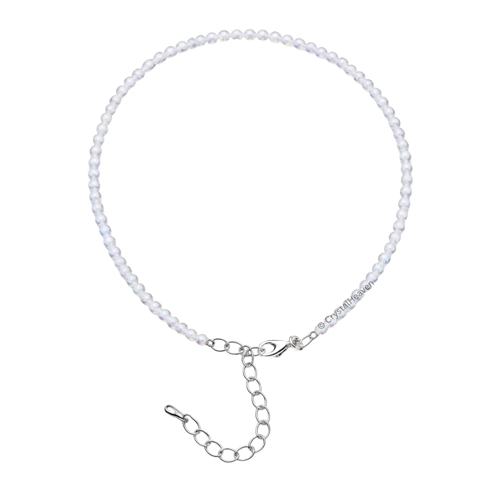 Rainbow Moonstone Anklet - 2mm Faceted Beads (Silver)