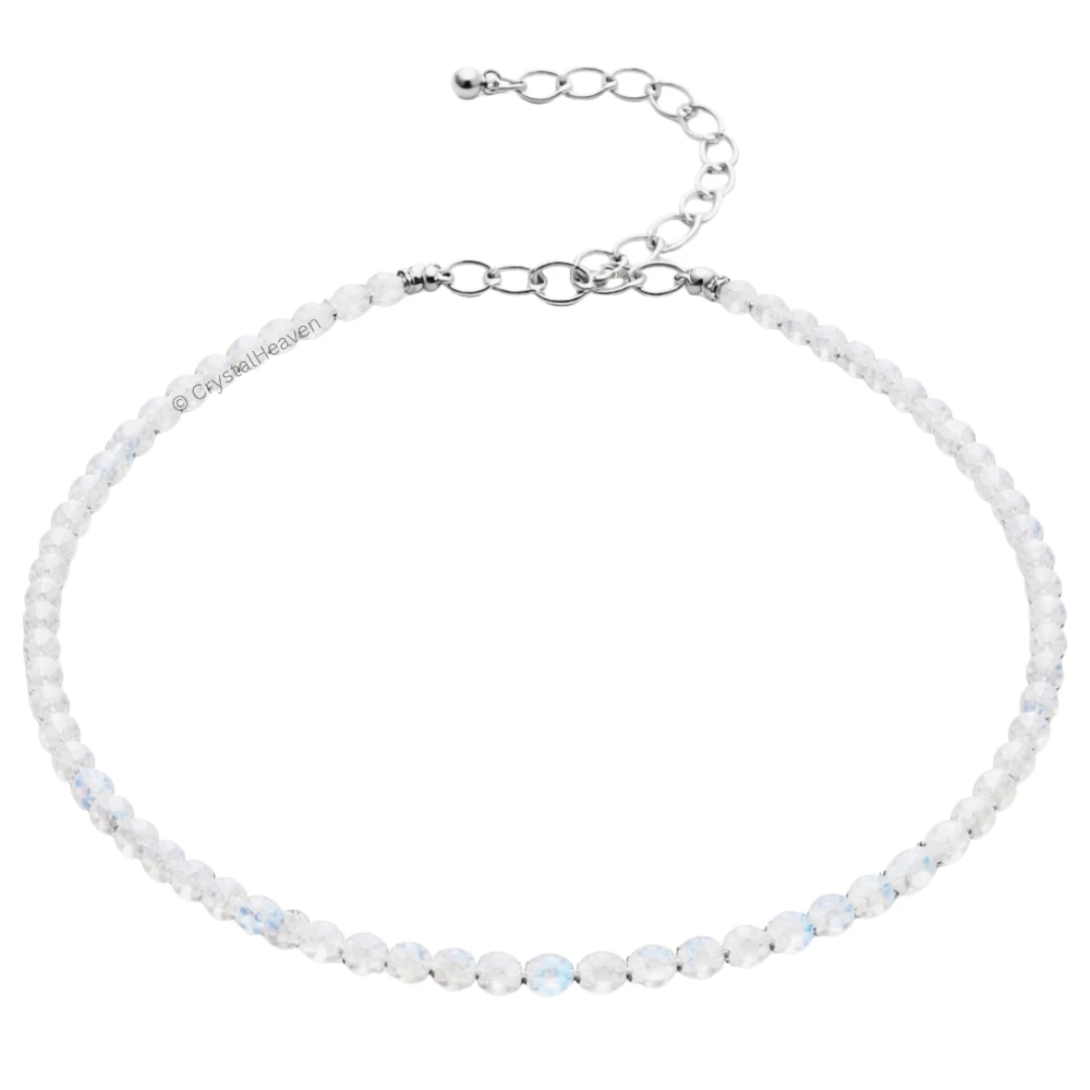 Rainbow Moonstone Anklet - 2mm Faceted Beads (Silver)