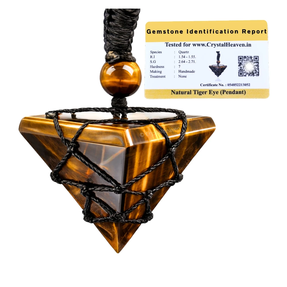 Tiger Eye Pyramid Macrame Pendant Necklace