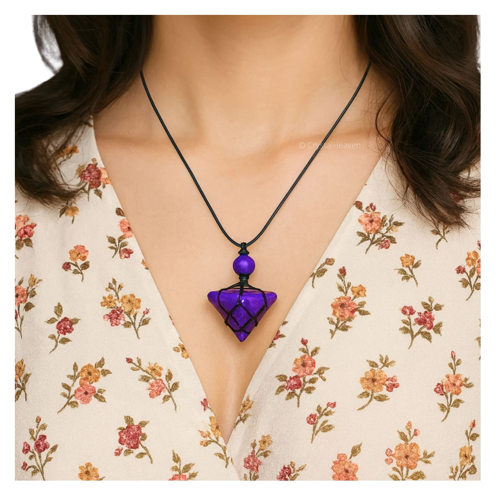 Lepidolite Pyramid Macrame Pendant Necklace