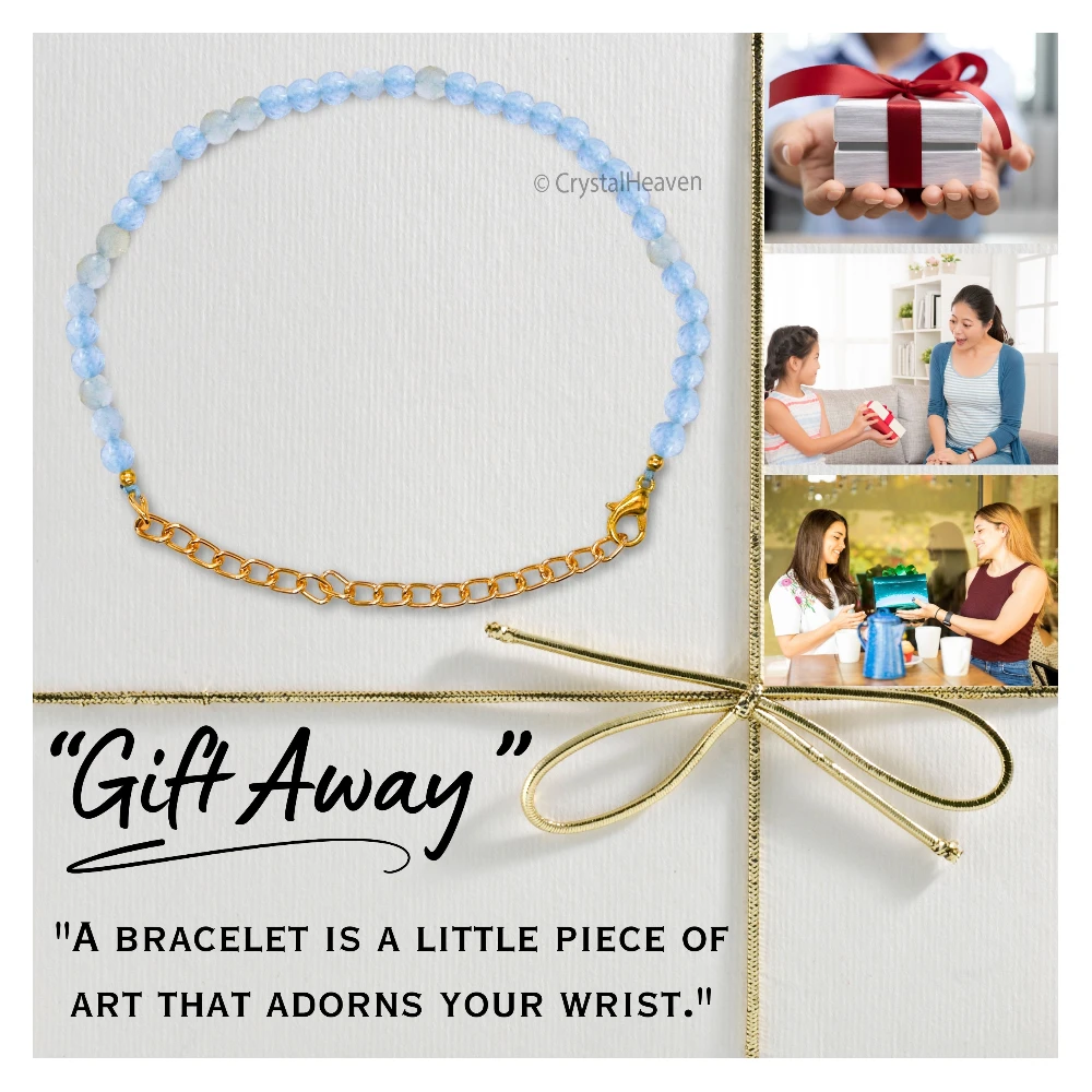 Aquamarine Bracelets - 2mm Faceted Beads (Gold)