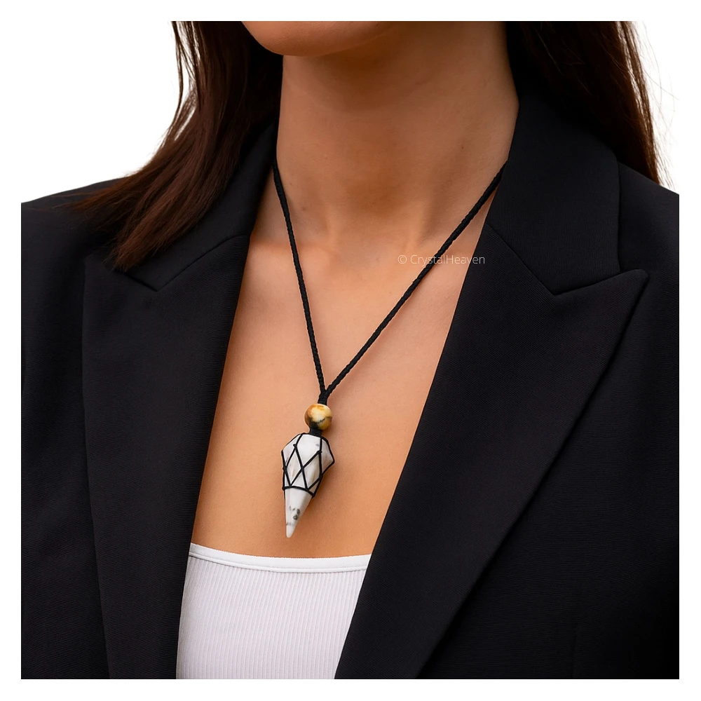 Dendrite Opal Pendulum Pendant Necklace (Macrame)