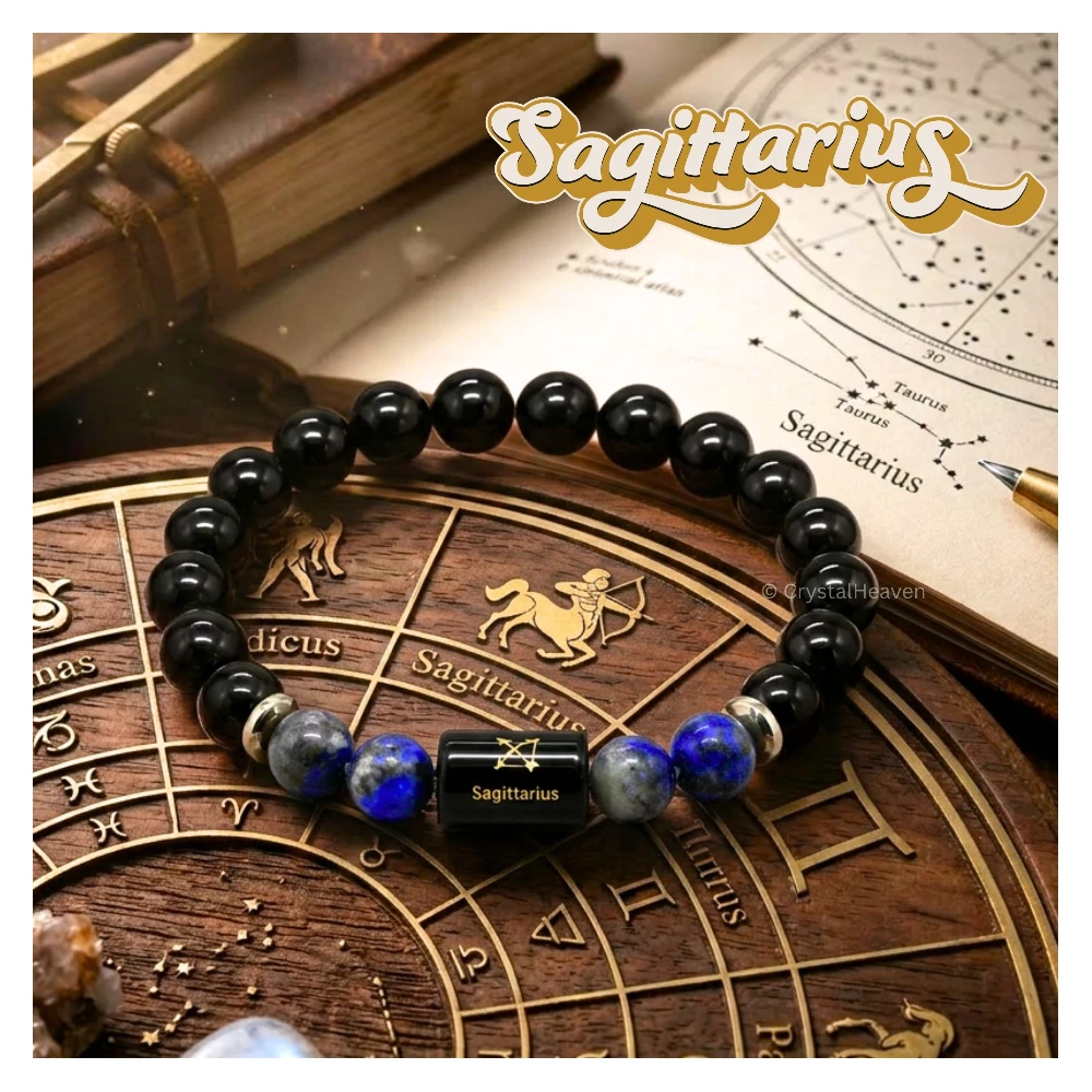 Sagittarius Bracelet (धनु राशि) - Black Obsidian & Lapis Lazuli (Only Bracelet)