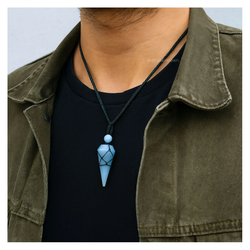 Angelite Pendulum Pendant Necklace (Macrame)