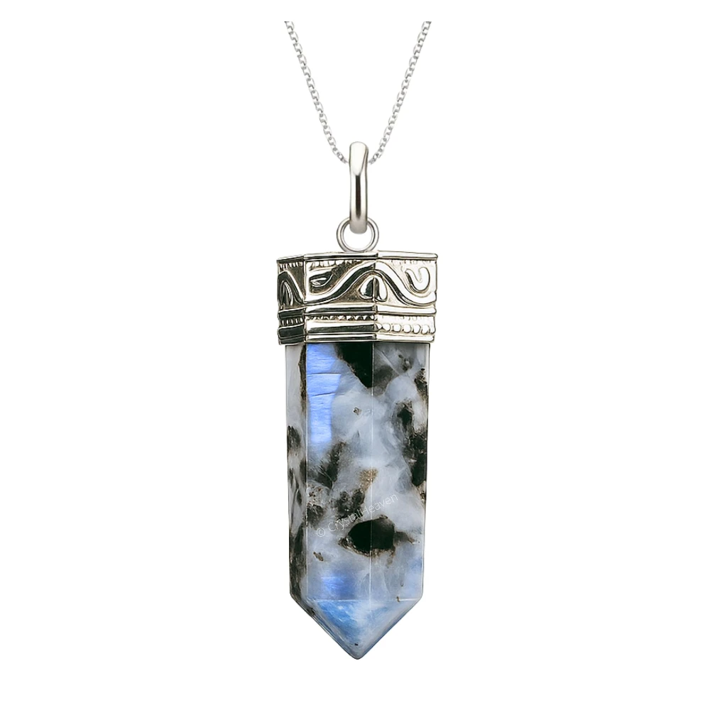 Rainbow Moonstone Necklace - Pencil Point (Silver)