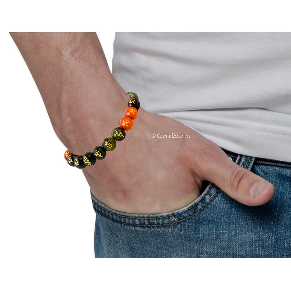 Multi Agate OM Mani Padme-Hum Bracelet (Elastic)