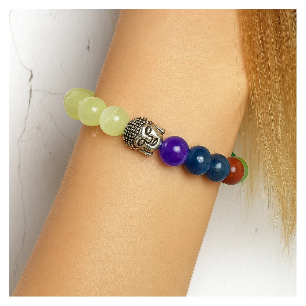 Green Jade Chakra with Buddha Bracelet (Elastic)