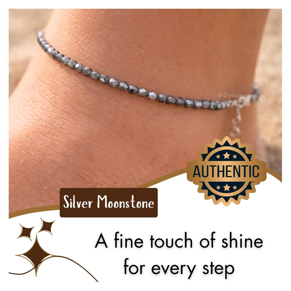 Silver Moonstone Anklet - 2mm Faceted Beads (Silver)