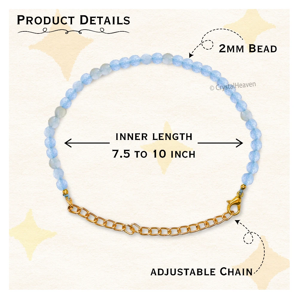 Aquamarine Bracelets - 2mm Faceted Beads (Gold)