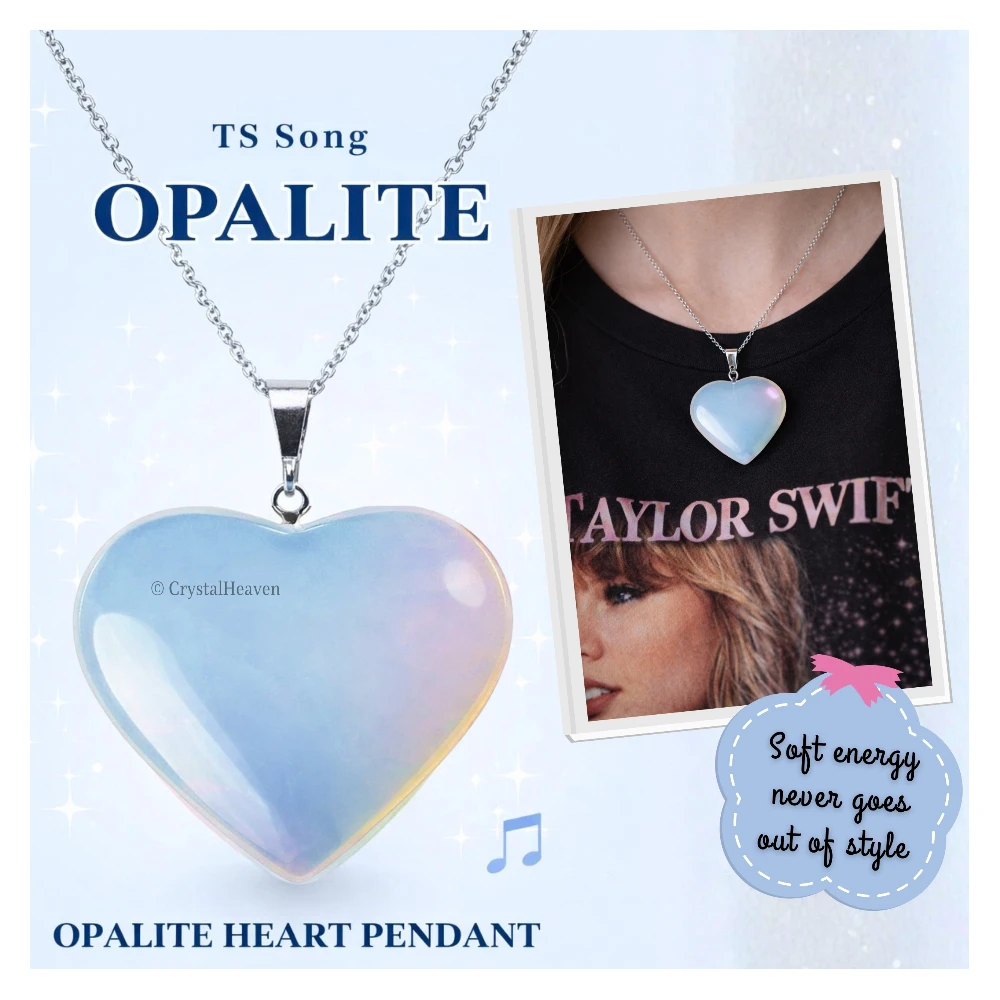Opalite Heart Crystal Necklace (Flat Heart)