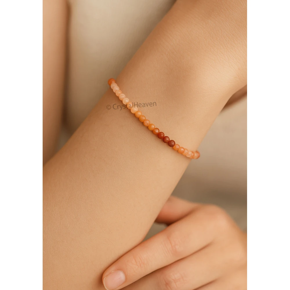 Peach Moonstone Bracelets - 2mm Faceted Beads (Gold)