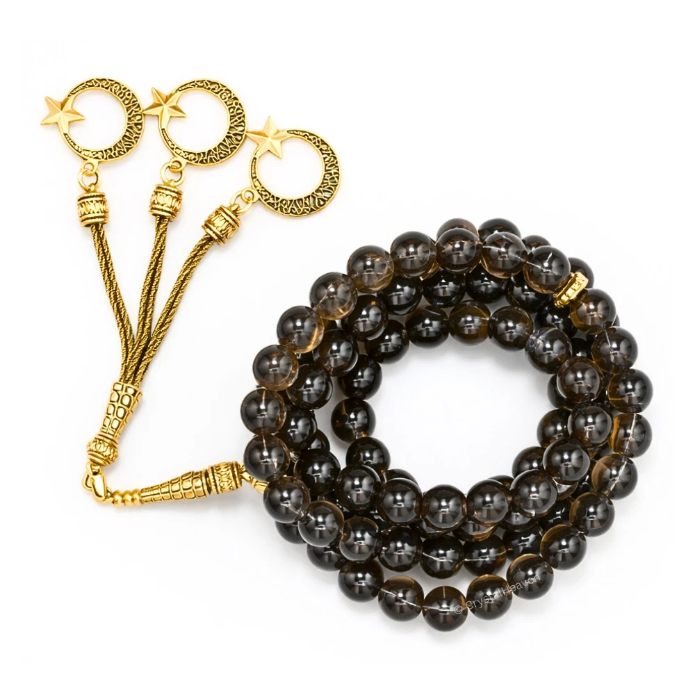 Smoky Quartz Crystal Tasbih (Gold)