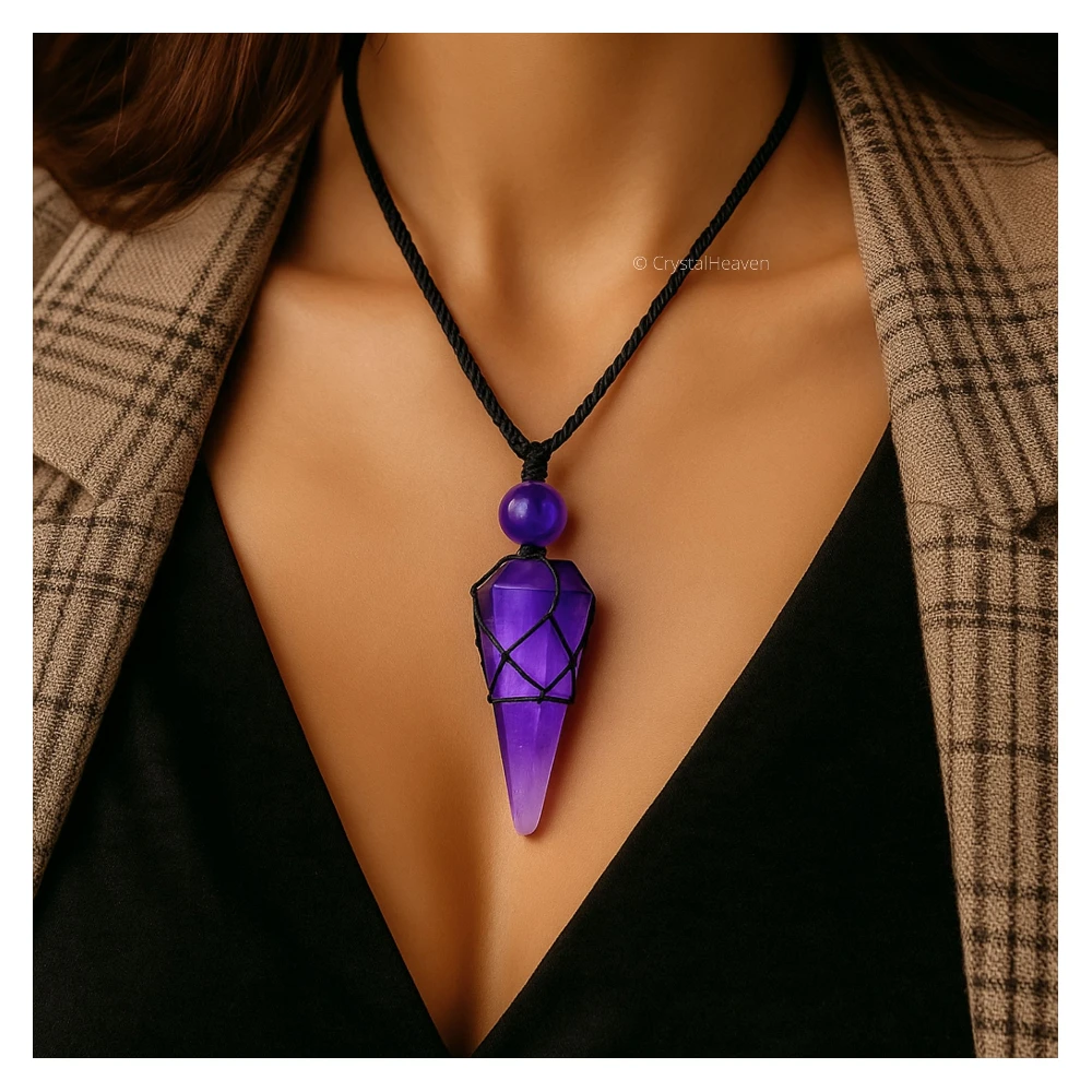 Amethyst Pendulum Pendant Necklace (Macrame)