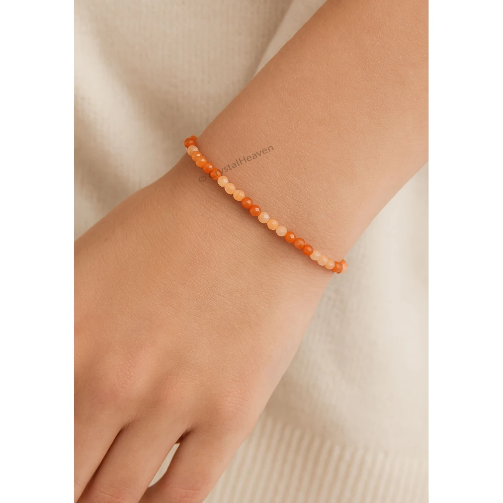 Orange Rutilated Quartz Bracelets - 2mm Faceted Beads (Silver)