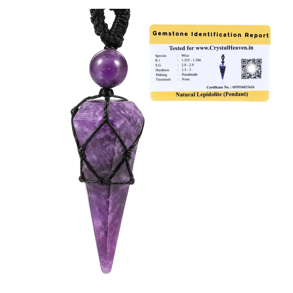 Lepidolite Pendulum Pendant Necklace (Macrame)
