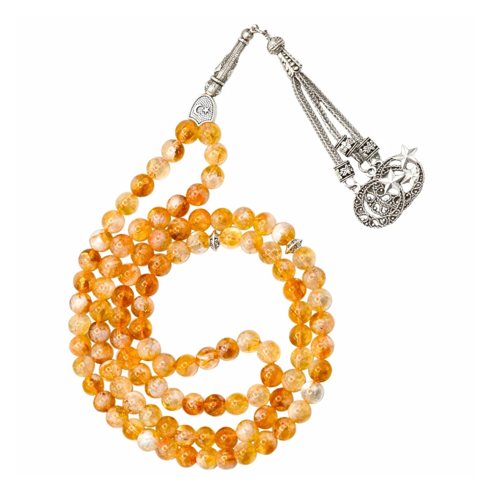 Natural Citrine Crystal Tasbih (Silver)