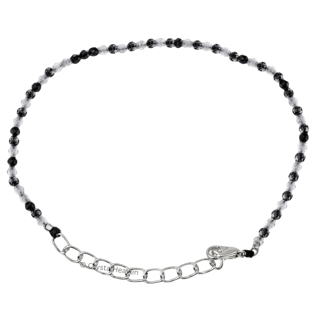 Black Rutilated Quartz Bracelets - 2mm Faceted Beads (Silver)