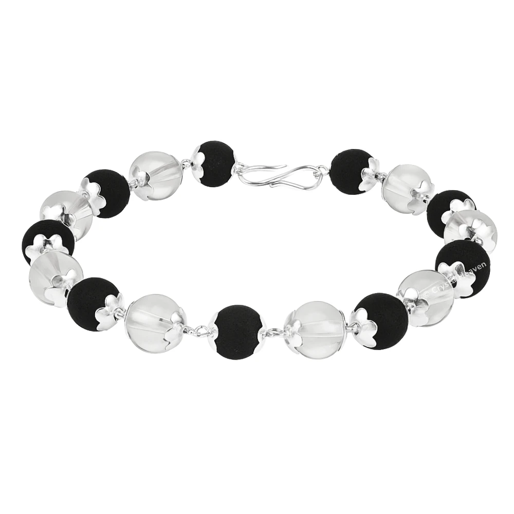 Sphatik Crystal and Karungali Bracelet (Silver Chain)