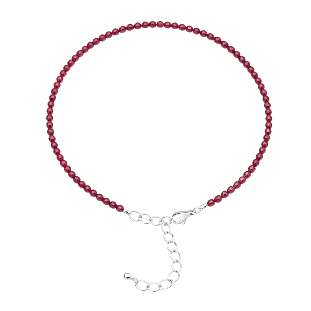 Red Garnet Anklet - 2mm Faceted Beads (Silver)