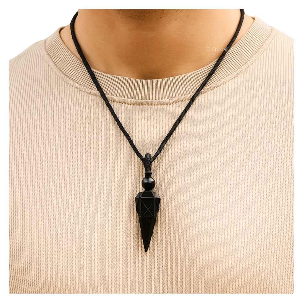 Black Obsidian Pendulum Pendant Necklace (Macrame)
