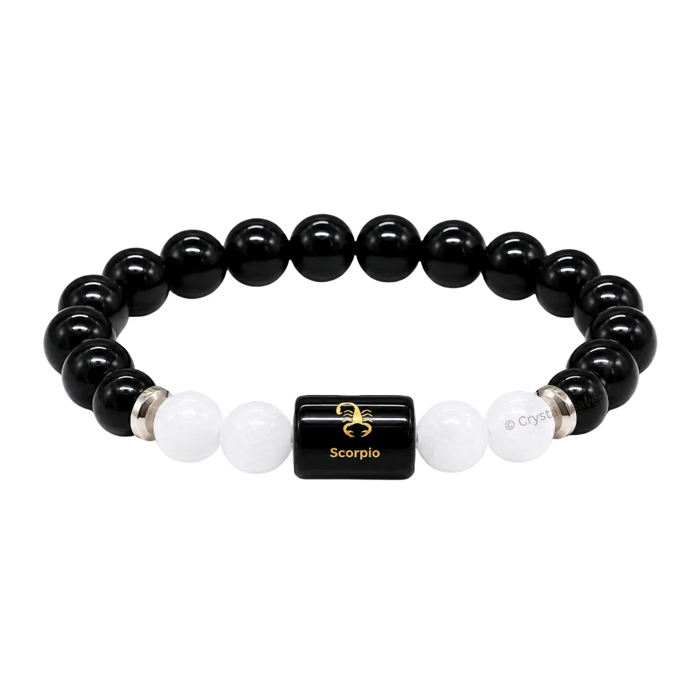 Scorpio Bracelet (वृश्चिक राशि) - Black Obsidian & Milky Quartz (Only Bracelet)