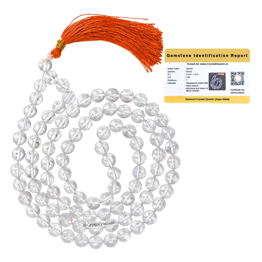 Sphatik Mala - A Grade 108 Beads (8mm, Without Knot)