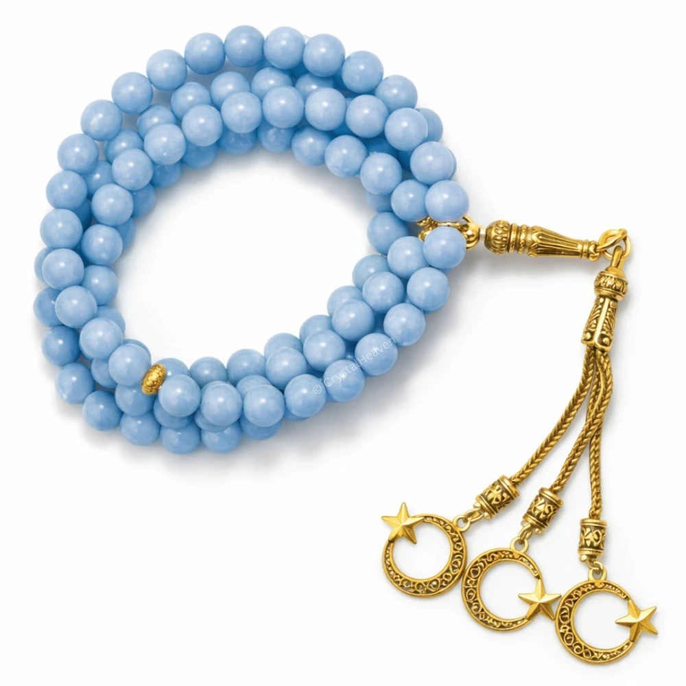 Angelite Crystal Tasbih (Gold)