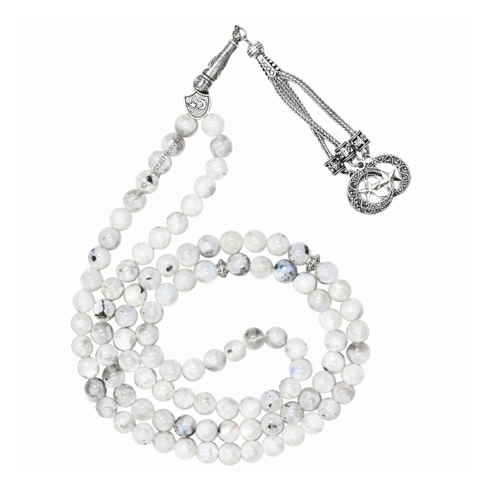 Rainbow Moonstone Crystal Tasbih (Silver)