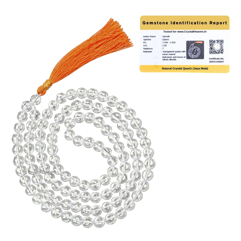 Sphatik Mala - A Grade 108 Beads (7mm, Without Knot)