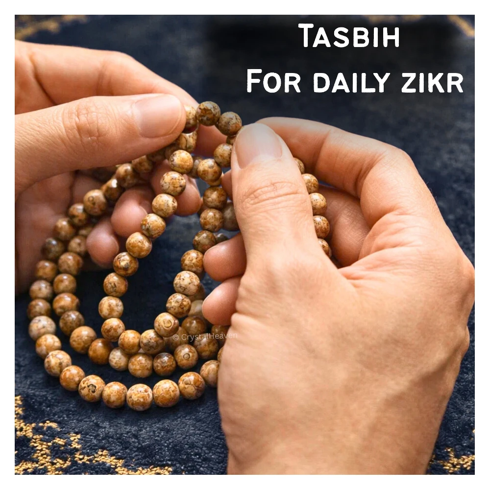 Picture Jasper Crystal Tasbih (Gold)