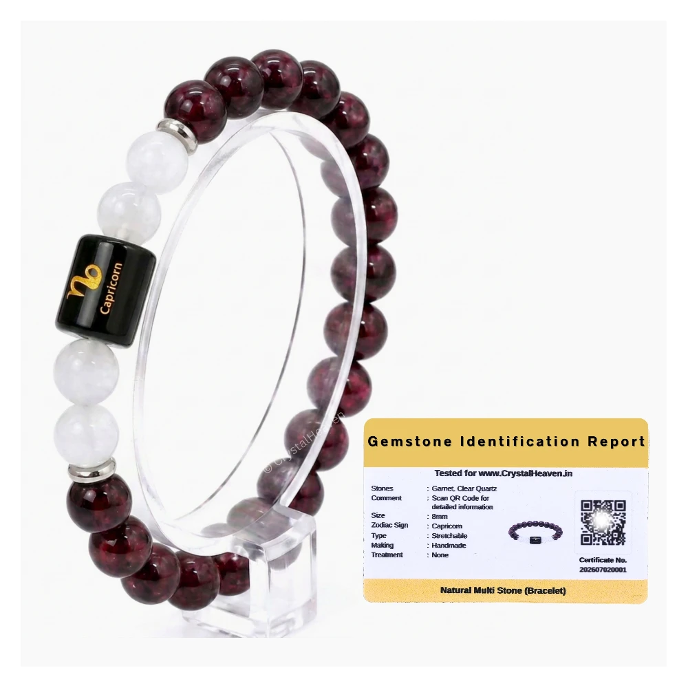 Capricorn Bracelet (मकर राशि) - Garnet & Milky Quartz (Only Bracelet)