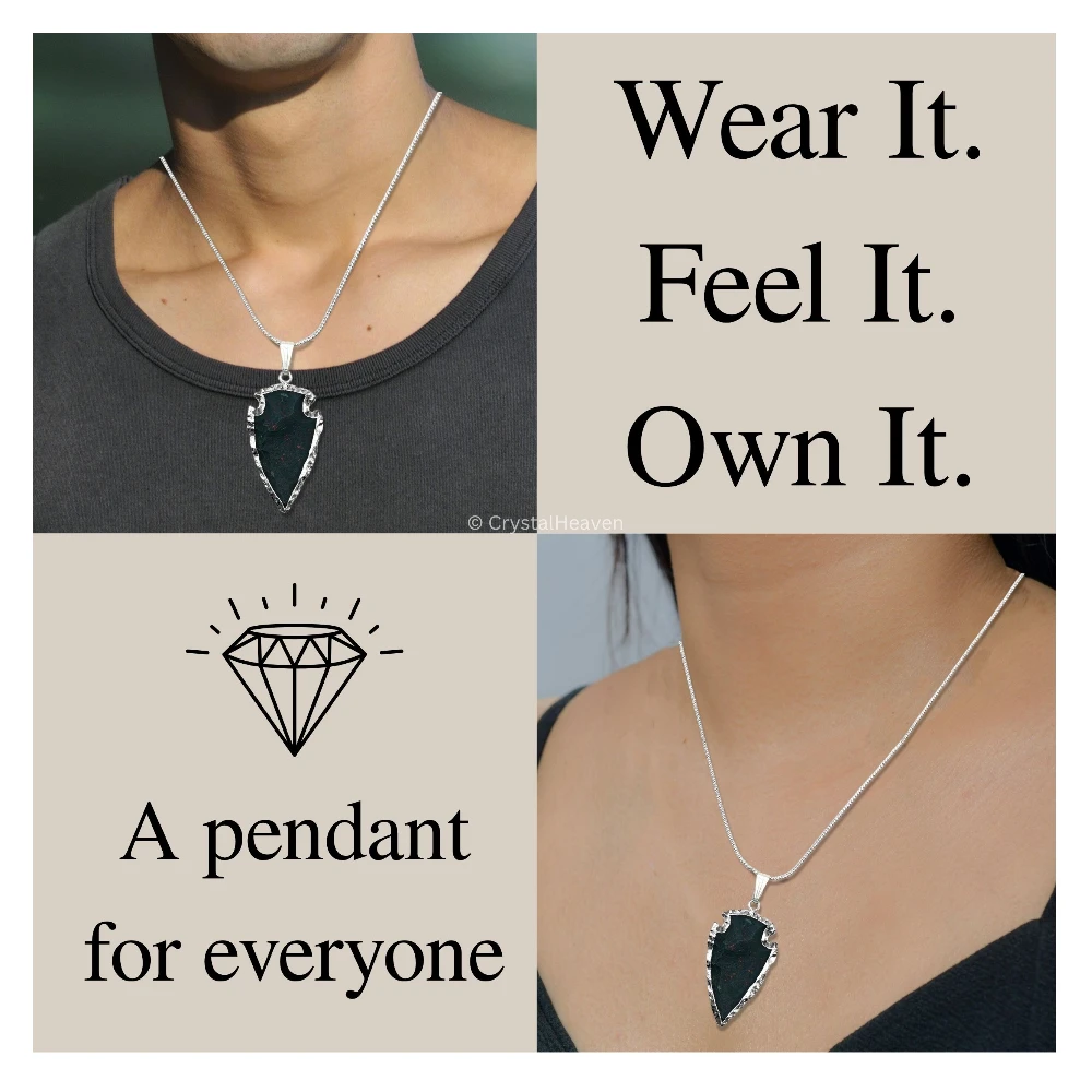 Bloodstone Arrow Head Pendant - Silver Plated