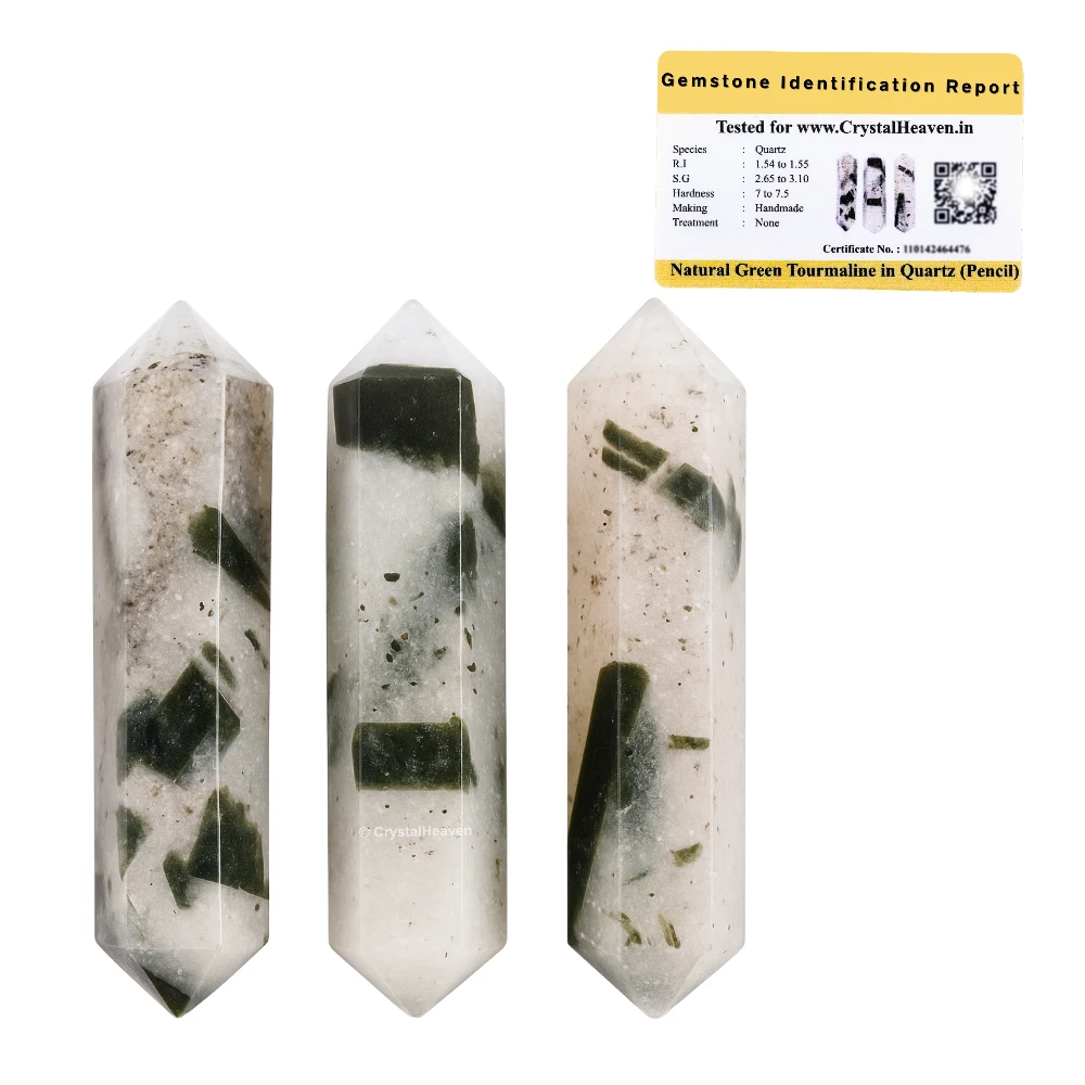 Green Tourmaline in Quartz Pencil Points (Double Terminated) (Set of 3)