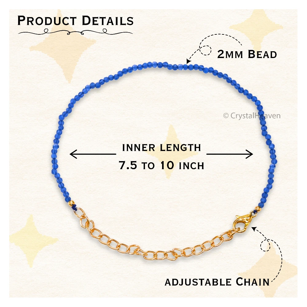 Dark Blue Chalcedony Bracelets - 2mm Faceted Beads (Gold)