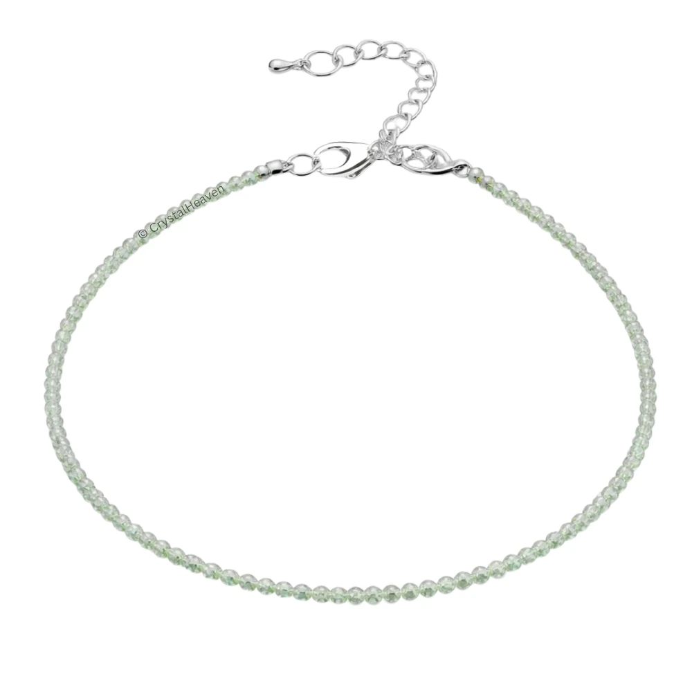 Prehnite Anklet - 2mm Faceted Beads (Silver)