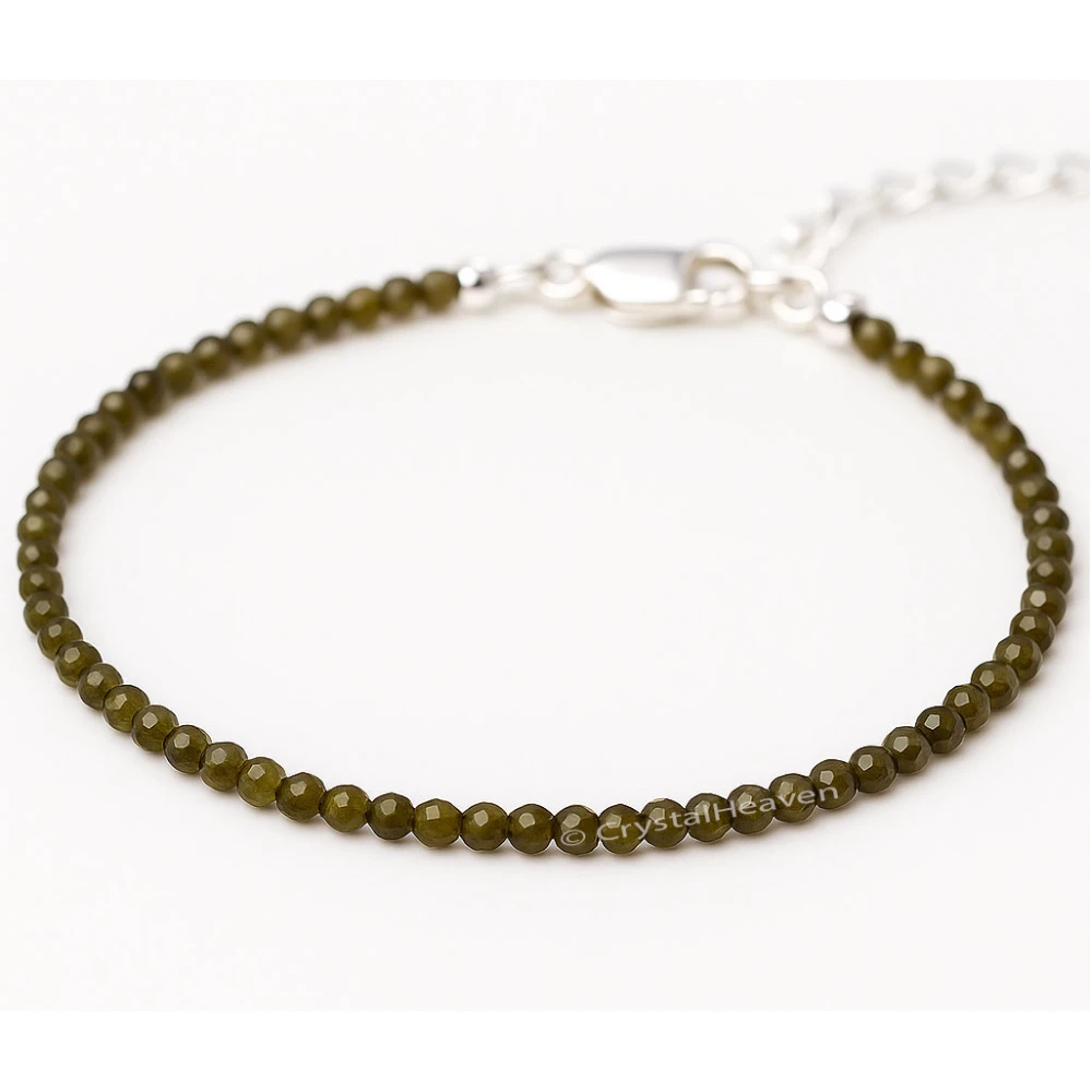 Green Cats Eye Bracelets - 2mm Faceted Beads (Silver)
