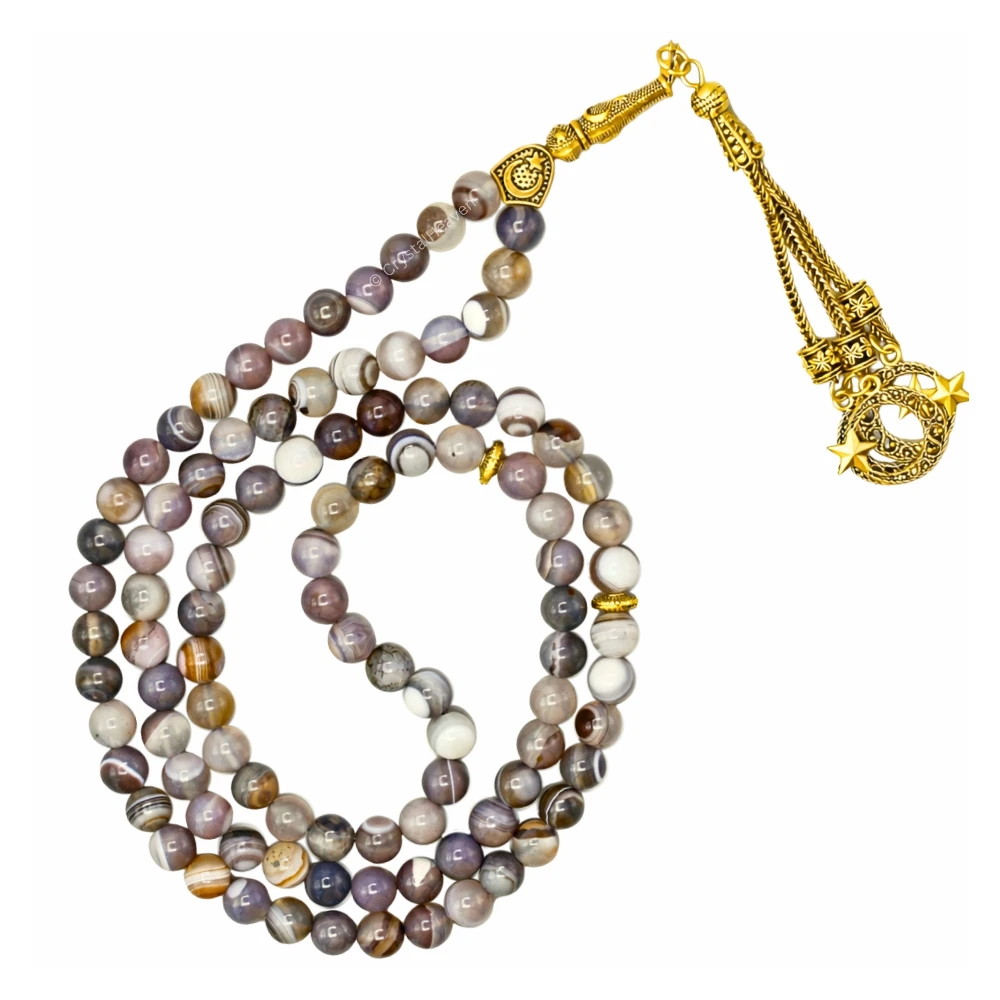 Botswana Agate Crystal Tasbih (Gold)