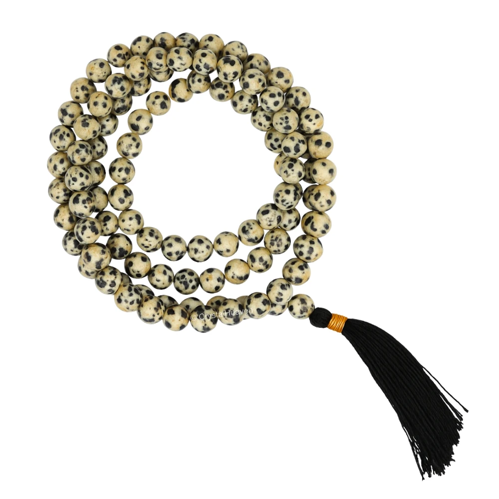 Dalmatian Jasper Japa Mala (Without Knot)