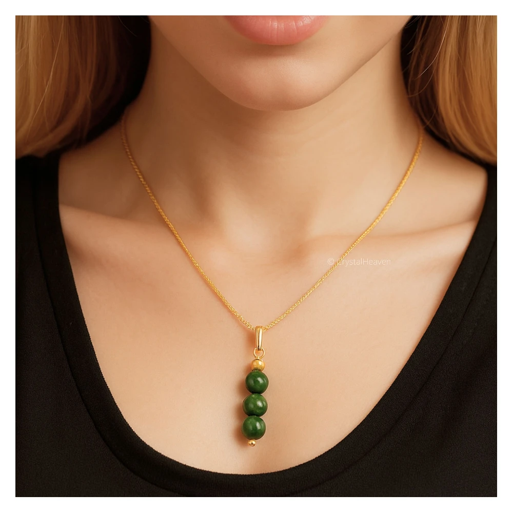 Green Jade Crystal Bead Necklace (Gold)