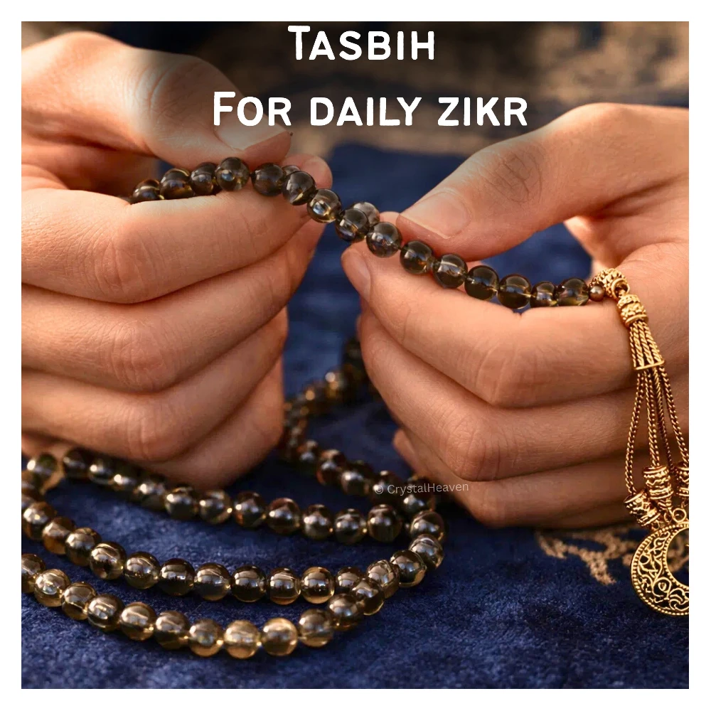 Smoky Quartz Crystal Tasbih (Gold)
