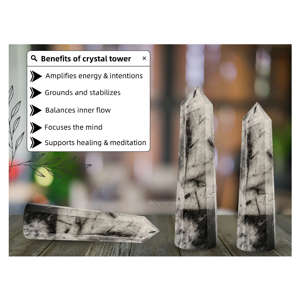 Black Rutilated Quartz Crystal Tower (3" to 4" inch)