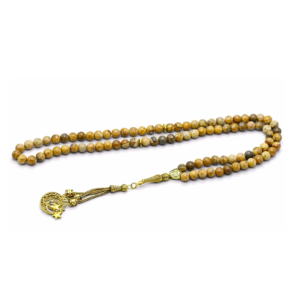 Picture Jasper Crystal Tasbih (Gold)