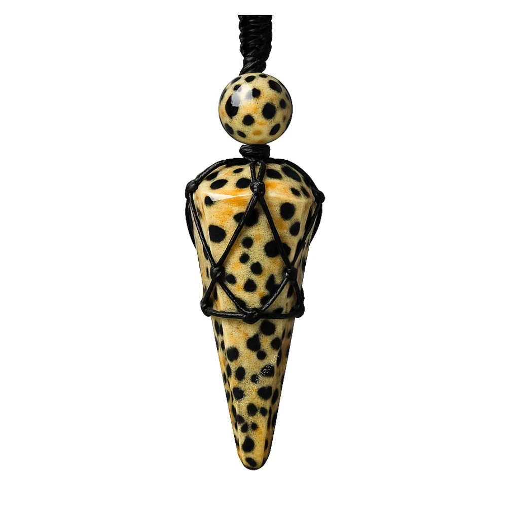 Dalmatian Jasper Pendulum Pendant Necklace (Macrame)
