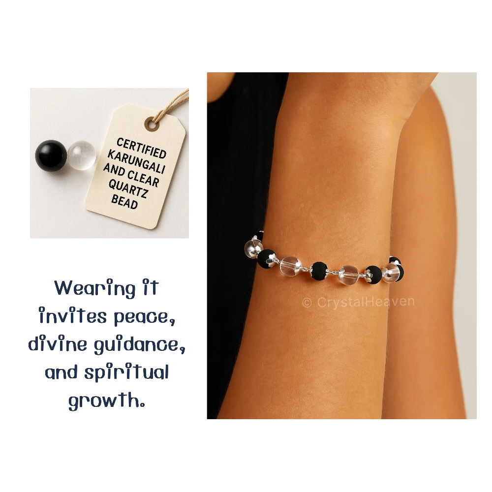 Sphatik Crystal and Karungali Bracelet (Silver Chain)