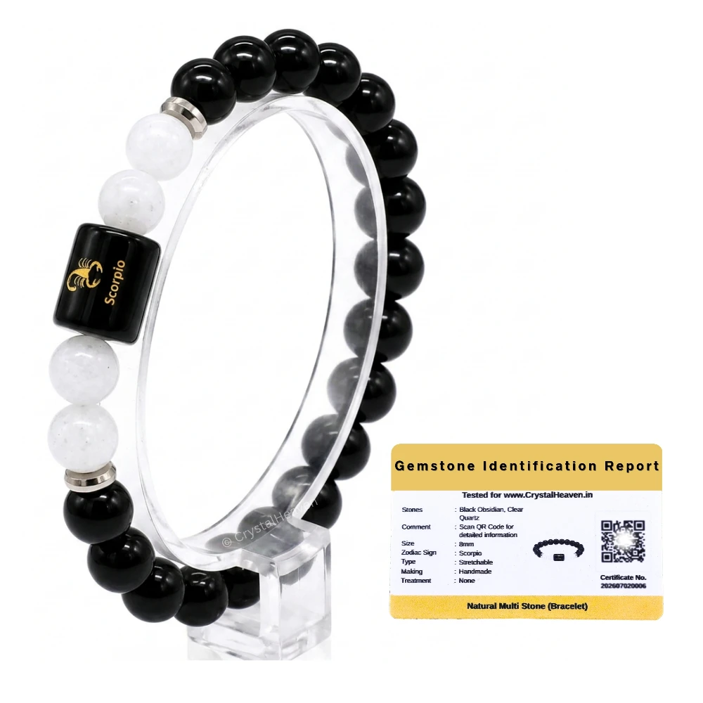 Scorpio Bracelet (वृश्चिक राशि) - Black Obsidian & Milky Quartz (Only Bracelet)