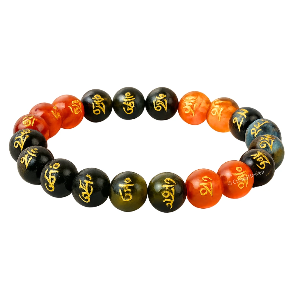 Multi Agate OM Mani Padme-Hum Bracelet (Elastic)