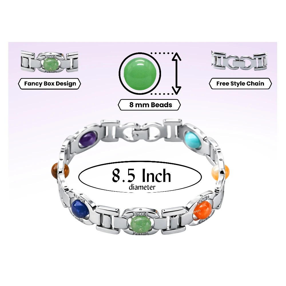 7 Chakra Bracelet - Premium Silver Chain