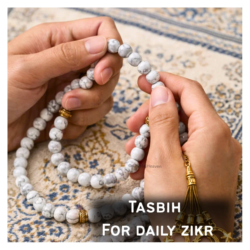 Howlite Crystal Tasbih (Gold)
