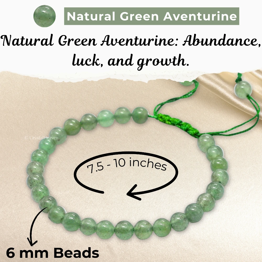Green Aventurine Healing Crystal Bracelets - 6mm Beads (Adjustable)